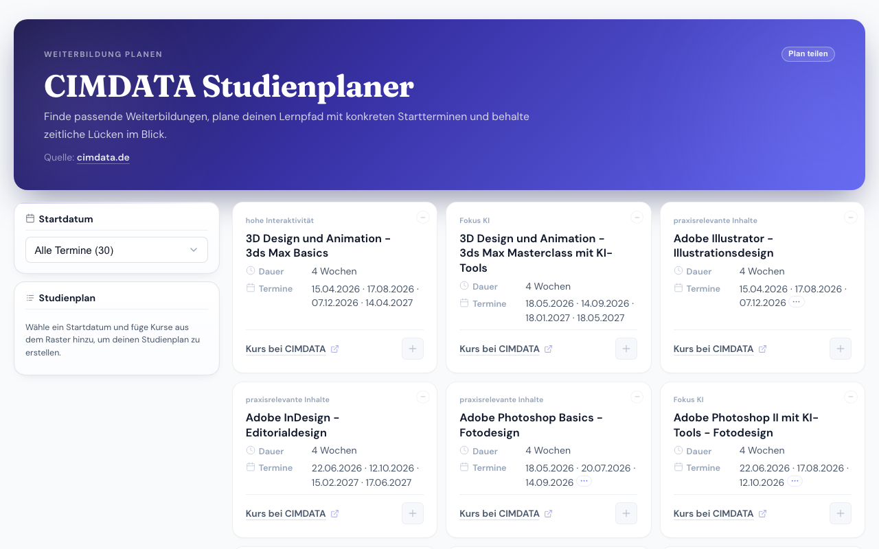 Screenshot von CIMDATA Studienplaner
